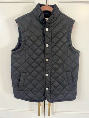 Boys Quilted Black Vest - Lightweight Zipper +  Snap-Front Vest